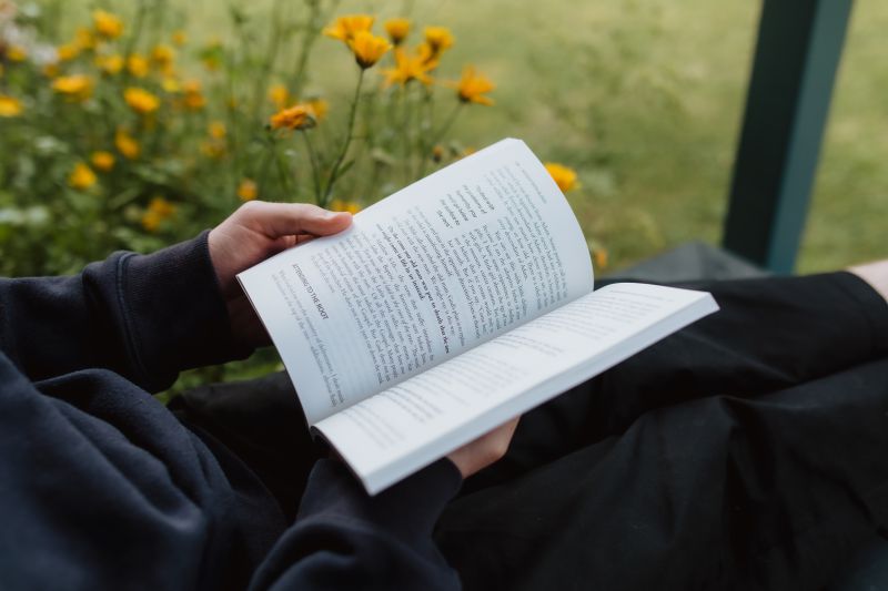芝生の上で読書